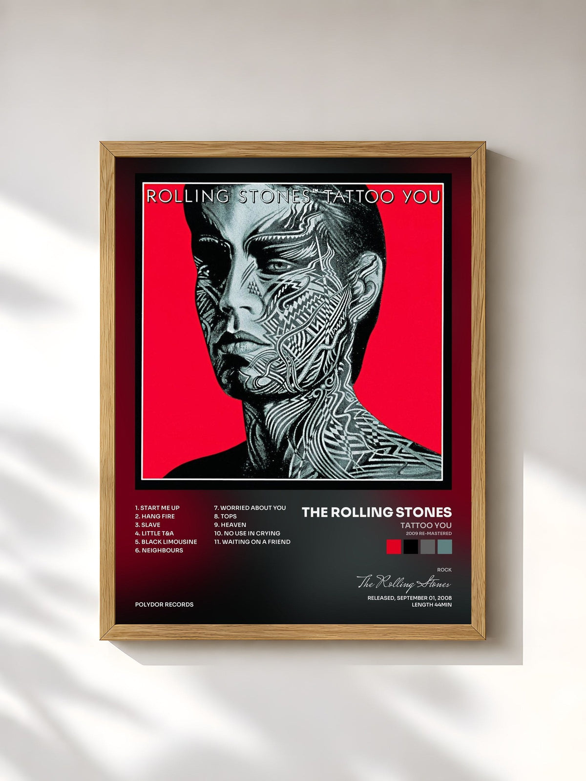 #bois Tableau de l'album Tattoo You (2009 Re-Mastered) de The Rolling Stones, cadre en bois brut, imprimé et encadré en France