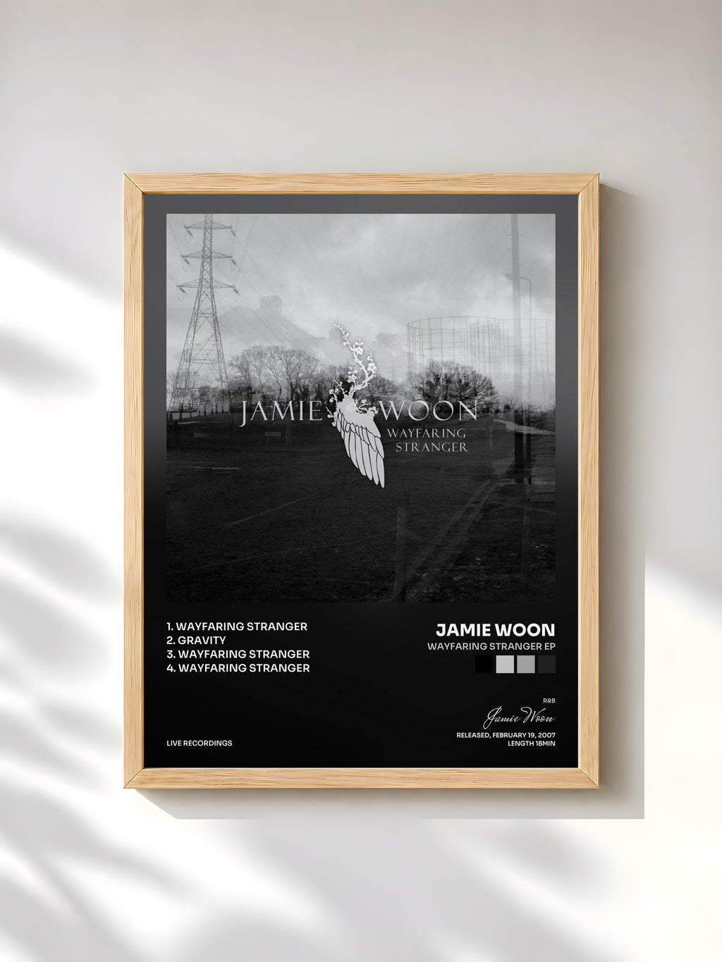 #bois Tableau de l'album Wayfaring Stranger EP de Jamie Woon, cadre en bois brut, imprimé et encadré en France