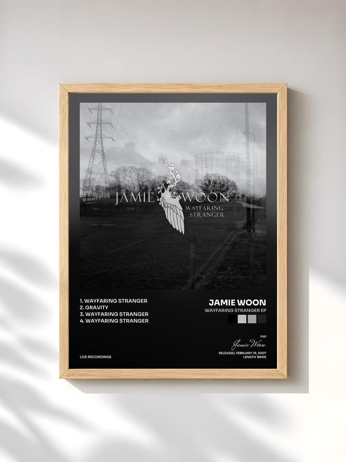 #bois Tableau de l'album Wayfaring Stranger EP de Jamie Woon, cadre en bois brut, imprimé et encadré en France