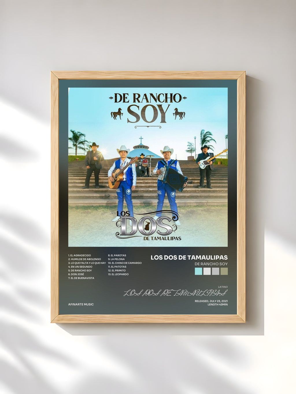 #bois Tableau de l'album De Rancho Soy de LOS DOS DE TAMAULIPAS, cadre en bois brut, imprimé et encadré en France