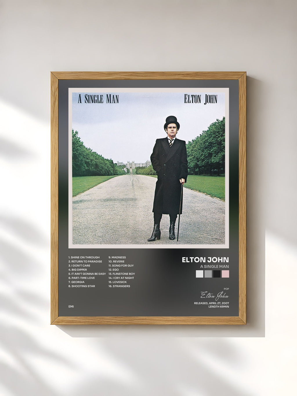 #bois Tableau de l'album A Single Man de Elton John, cadre en bois brut, imprimé et encadré en France