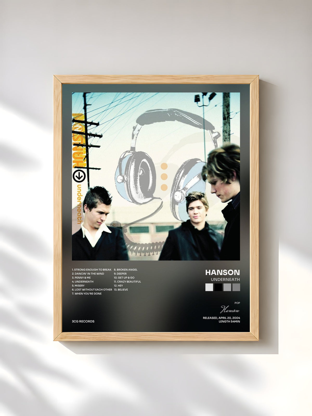 #bois Tableau de l'album Underneath de Hanson, cadre en bois brut, imprimé et encadré en France