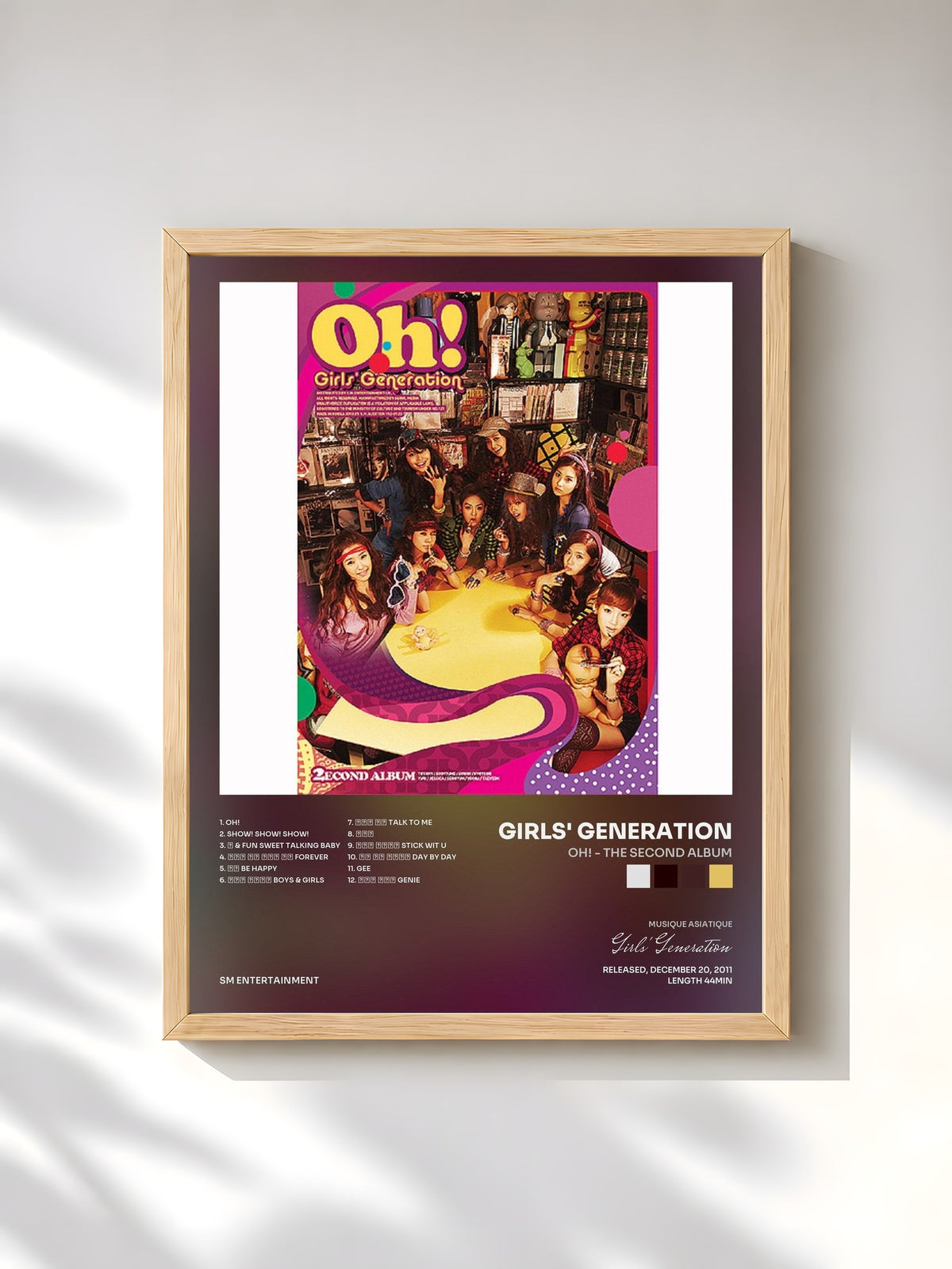 #bois Tableau de l'album Oh! - The Second Album de Girls' Generation, cadre en bois brut, imprimé et encadré en France