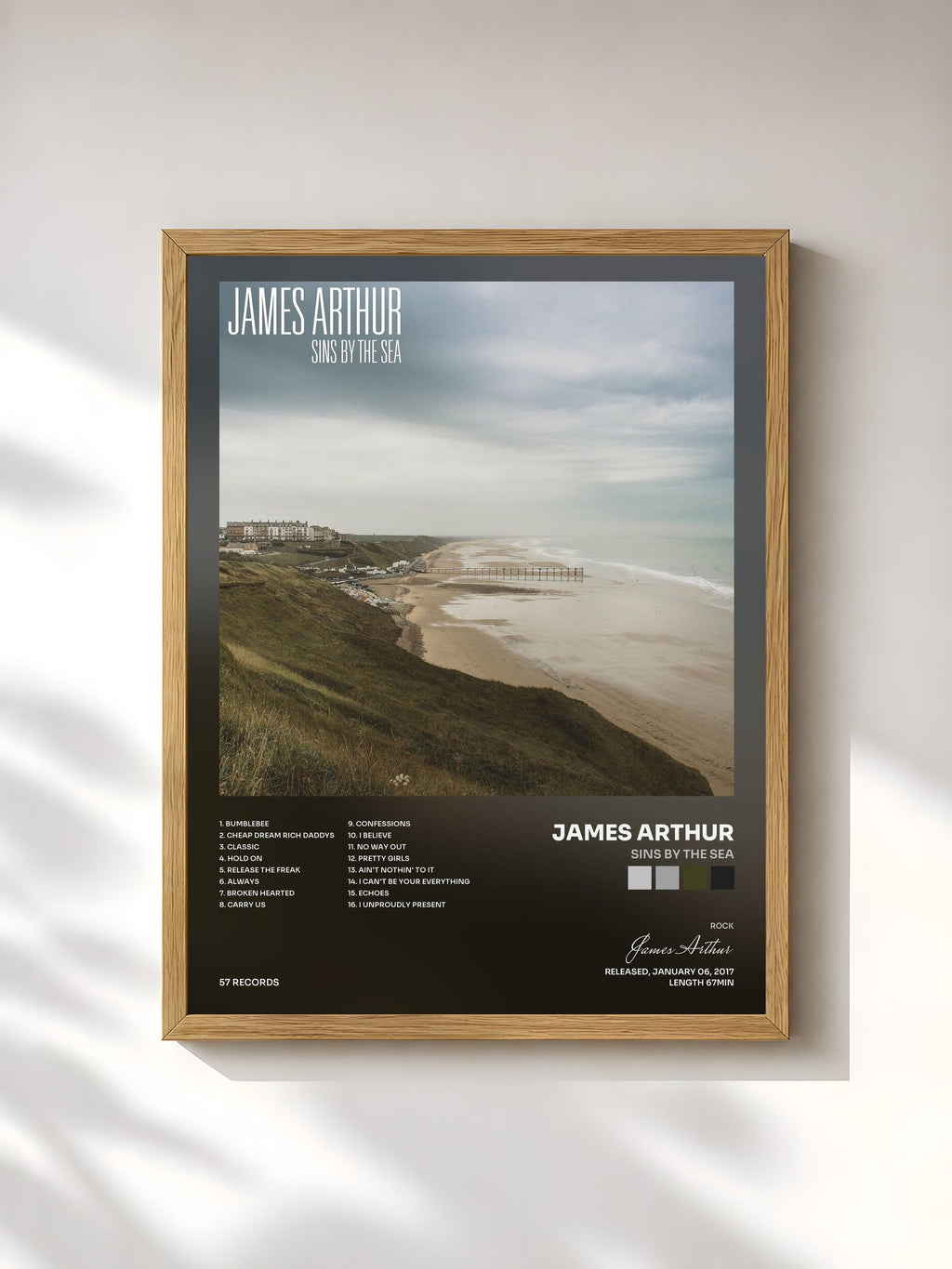 #bois Tableau de l'album Sins by the Sea de James Arthur, cadre en bois brut, imprimé et encadré en France