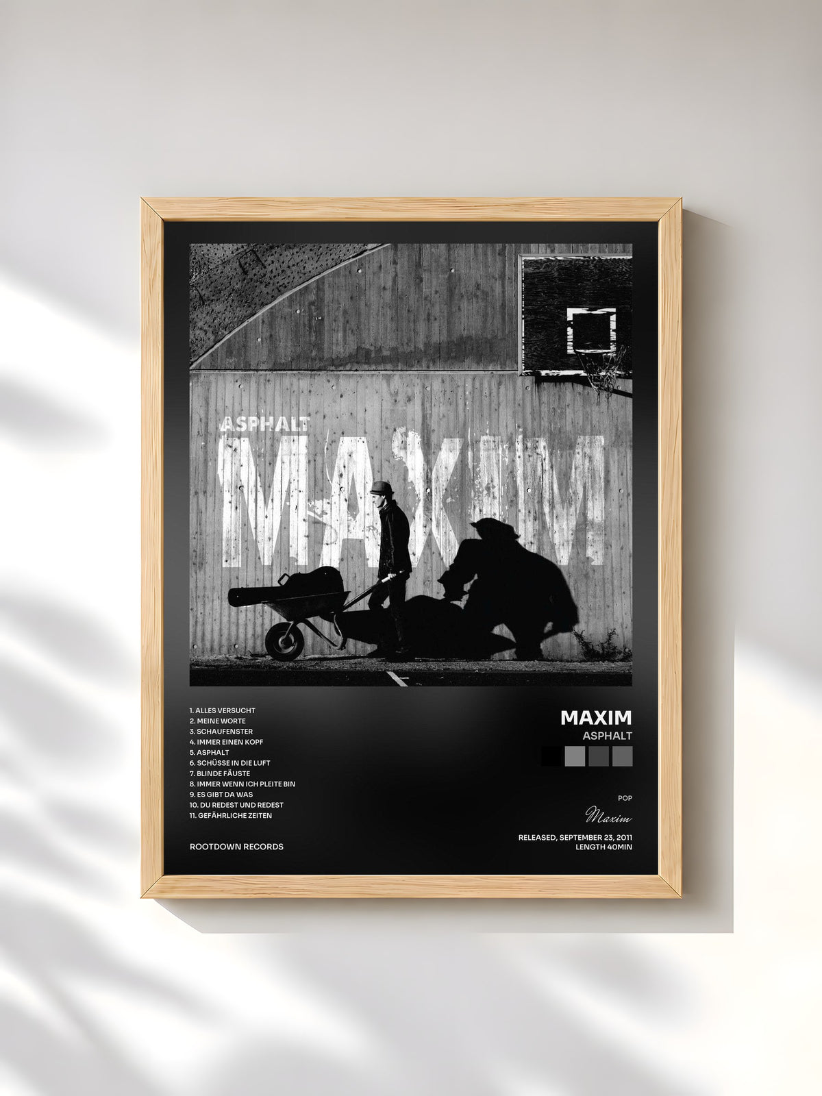 #bois Tableau de l'album Asphalt de Maxim, cadre en bois brut, imprimé et encadré en France