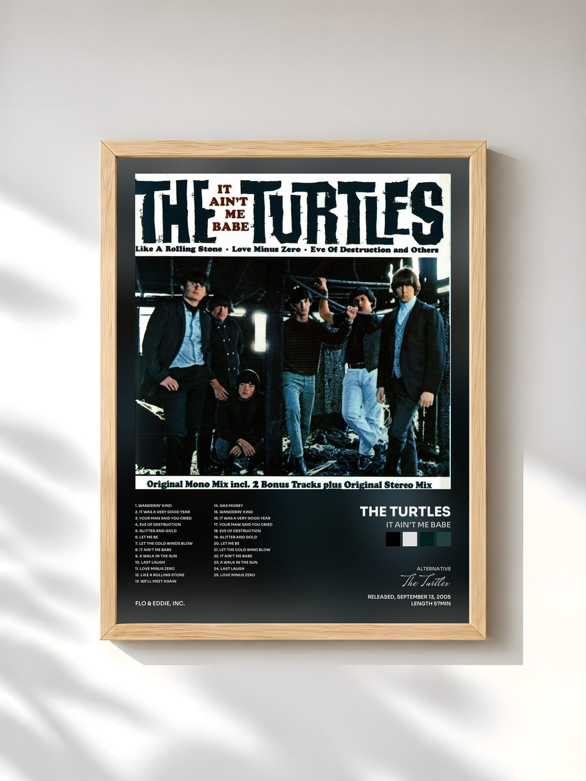 #bois Tableau de l'album It Ain't Me Babe de The Turtles, cadre en bois brut, imprimé et encadré en France