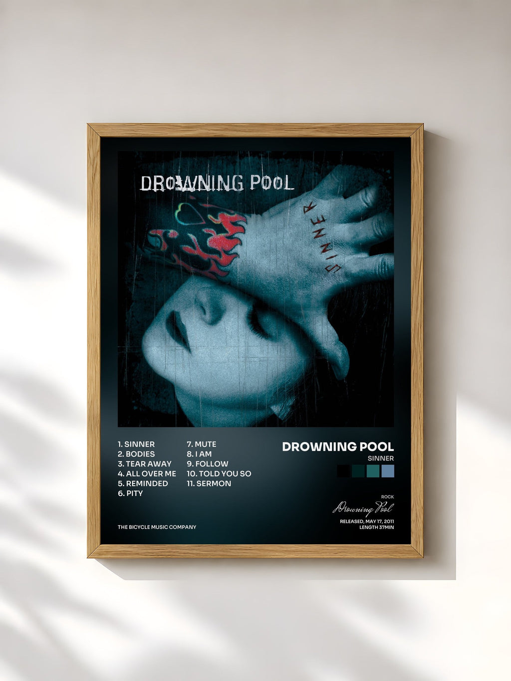 #bois Tableau de l'album Sinner de Drowning Pool, cadre en bois brut, imprimé et encadré en France