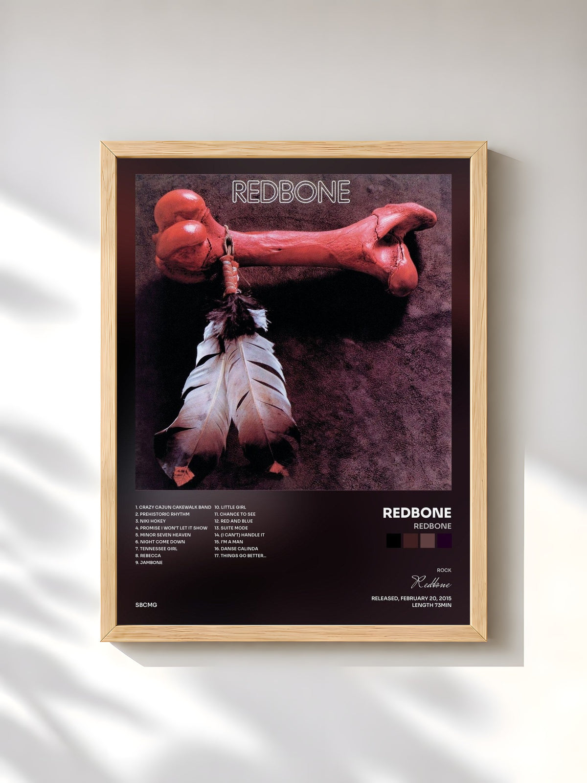 #bois Tableau de l'album Redbone de Redbone, cadre en bois brut, imprimé et encadré en France