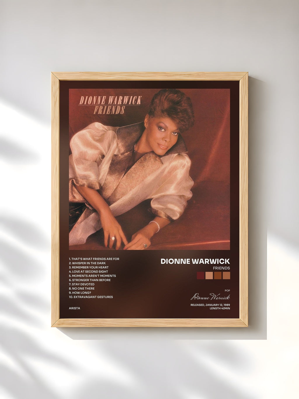 #bois Tableau de l'album Friends de Dionne Warwick, cadre en bois brut, imprimé et encadré en France