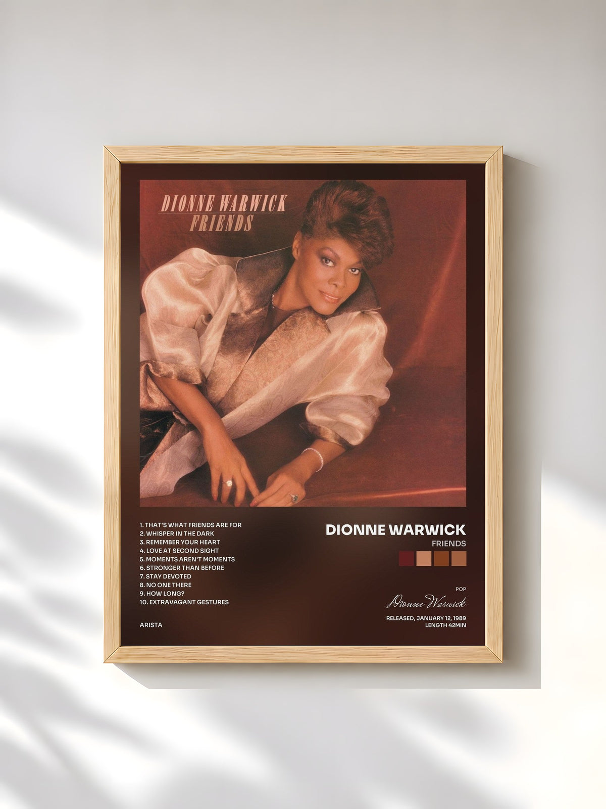 #bois Tableau de l'album Friends de Dionne Warwick, cadre en bois brut, imprimé et encadré en France