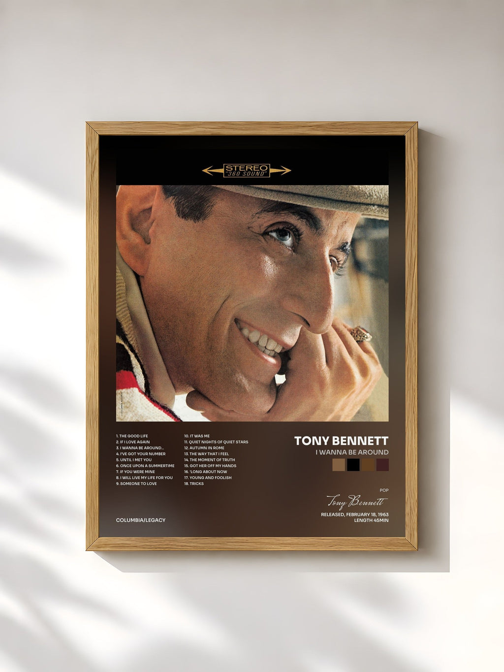 #bois Tableau de l'album I Wanna Be Around de Tony Bennett, cadre en bois brut, imprimé et encadré en France