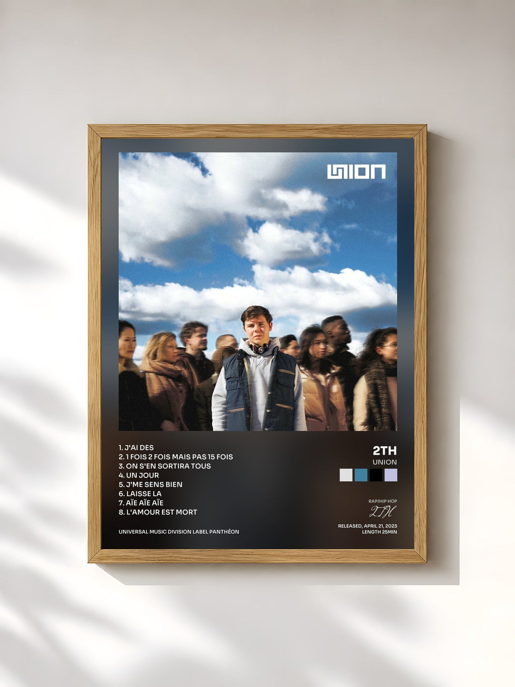 #bois Tableau de l'album Union de 2TH, cadre en bois brut, imprimé et encadré en France