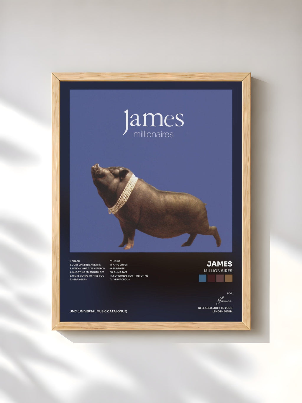 #bois Tableau de l'album Millionaires de James, cadre en bois brut, imprimé et encadré en France