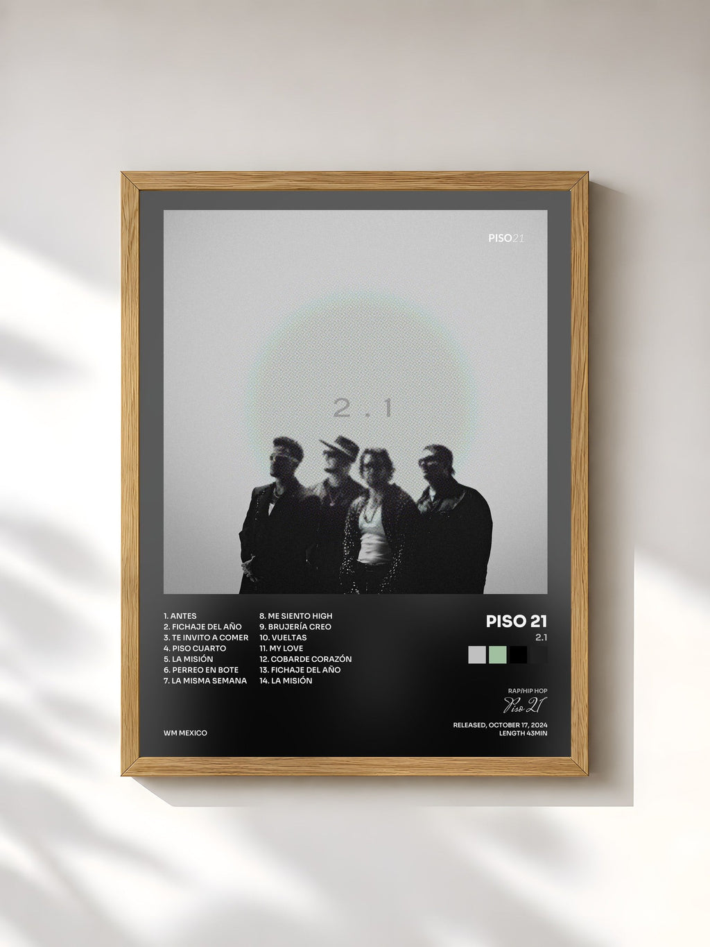 #bois Tableau de l'album 2.1 de Piso 21, cadre en bois brut, imprimé et encadré en France