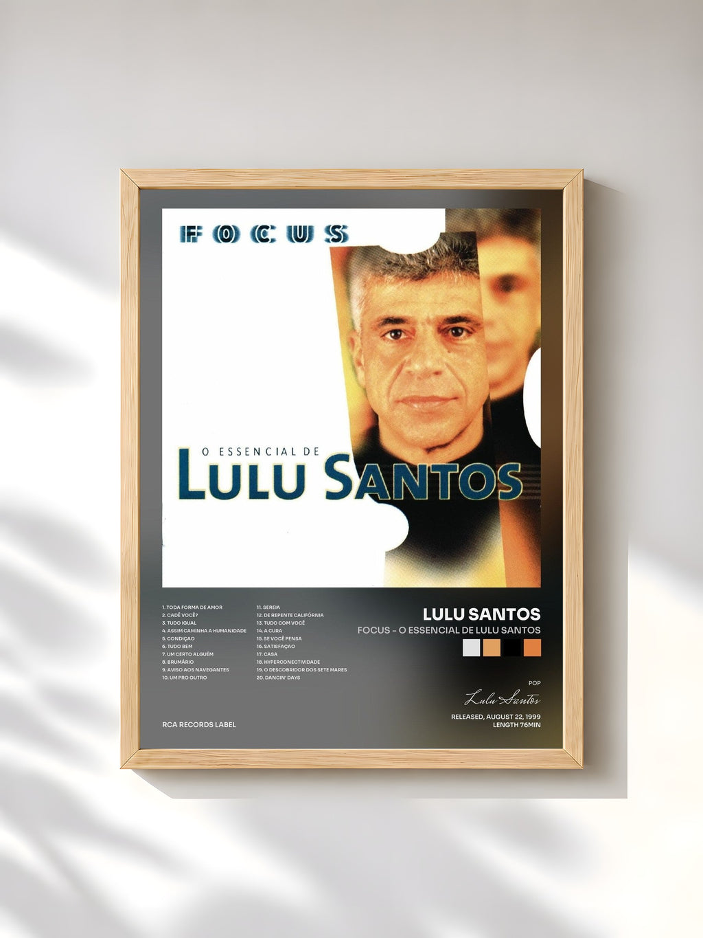 #bois Tableau de l'album Focus - O Essencial de Lulu Santos de Lulu Santos, cadre en bois brut, imprimé et encadré en France