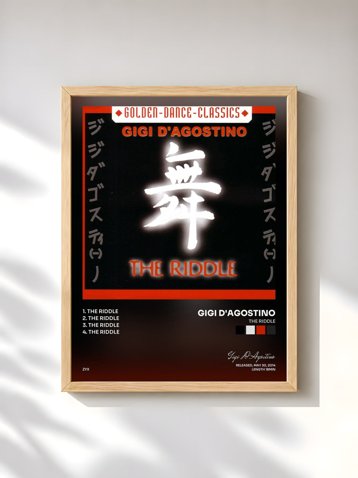#bois Tableau de l'album The Riddle de Gigi D'Agostino, cadre en bois brut, imprimé et encadré en France
