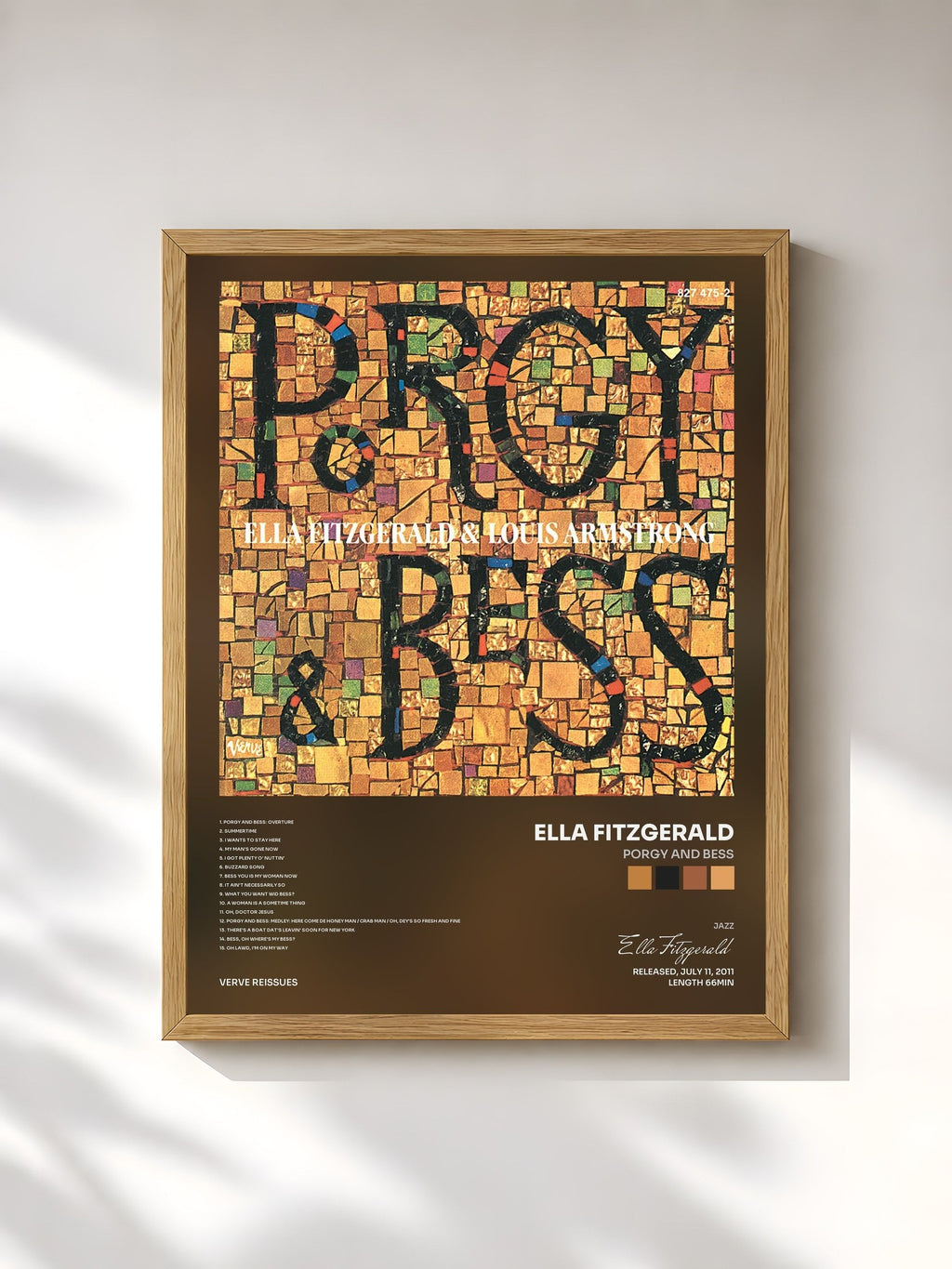 #bois Tableau de l'album Porgy And Bess de Ella Fitzgerald, cadre en bois brut, imprimé et encadré en France