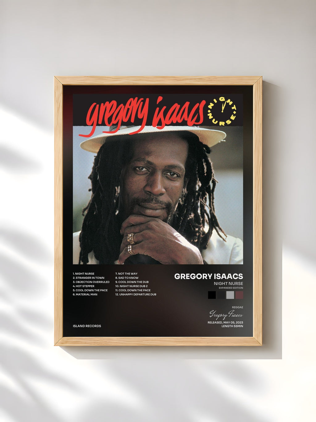 #bois Tableau de l'album Night Nurse (Expanded Edition) de Gregory Isaacs, cadre en bois brut, imprimé et encadré en France