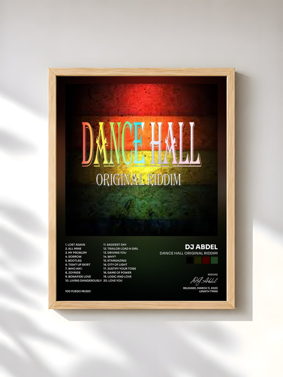 #bois Tableau de l'album Dance Hall Original Riddim de DJ Abdel, cadre en bois brut, imprimé et encadré en France
