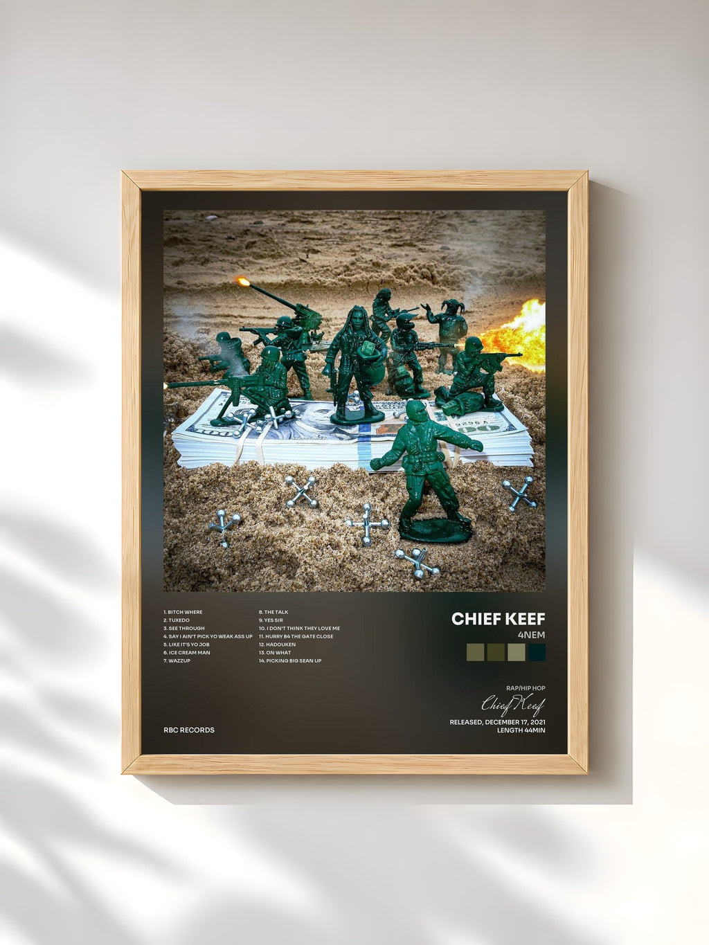 #bois Tableau de l'album 4NEM de Chief Keef, cadre en bois brut, imprimé et encadré en France