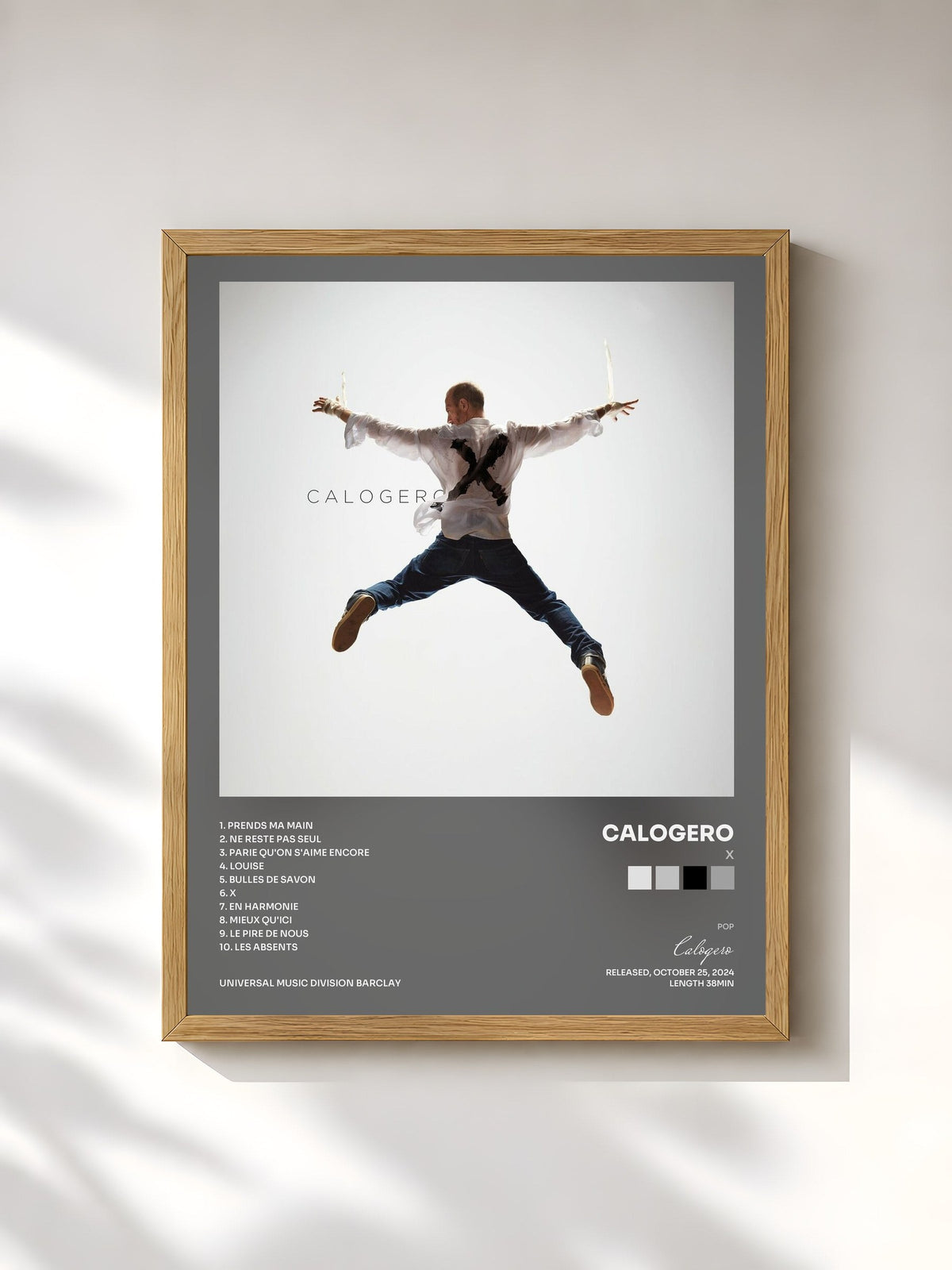 #bois Tableau de l'album X de Calogero, cadre en bois brut, imprimé et encadré en France