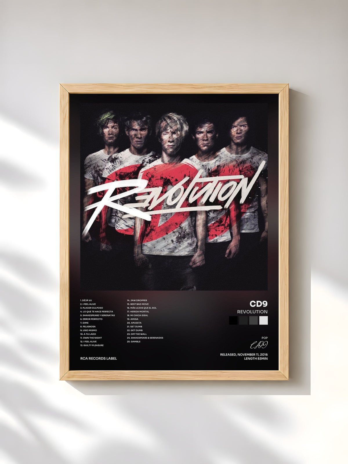 #bois Tableau de l'album Revolution de CD9, cadre en bois brut, imprimé et encadré en France