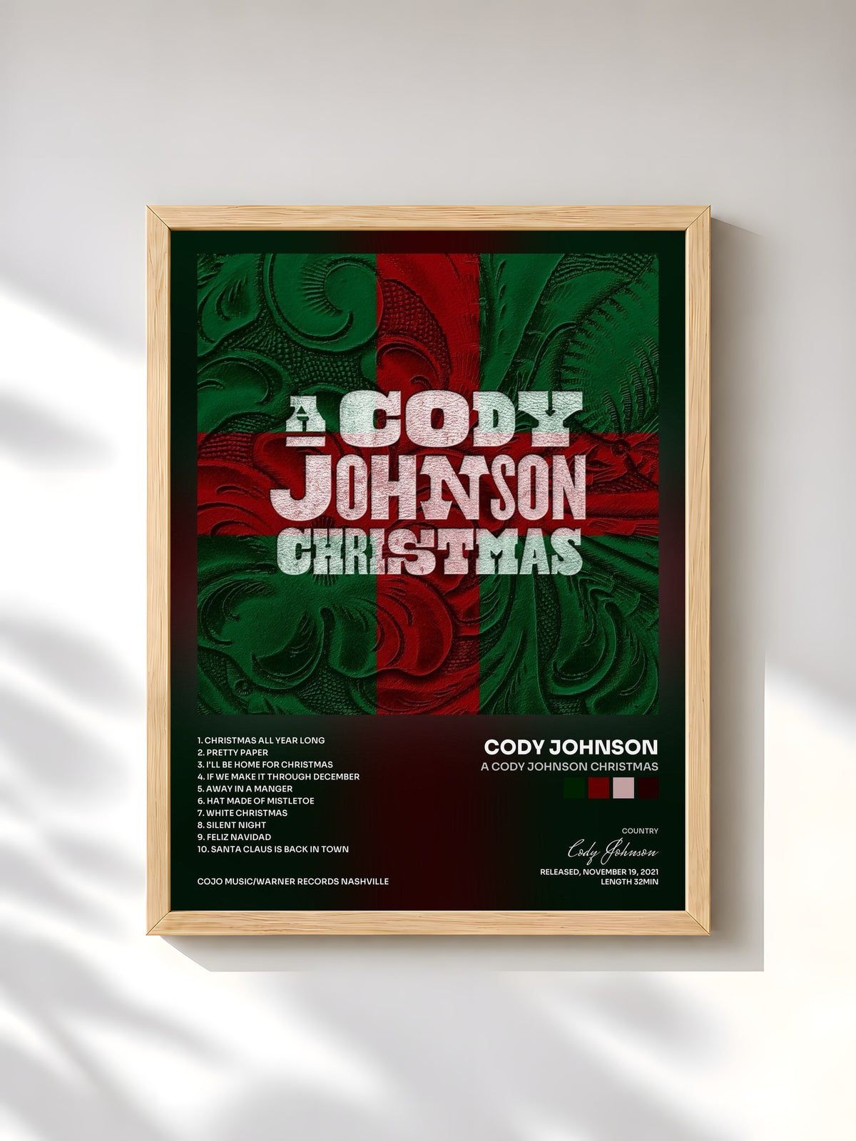 #bois Tableau de l'album A Cody Johnson Christmas de Cody Johnson, cadre en bois brut, imprimé et encadré en France