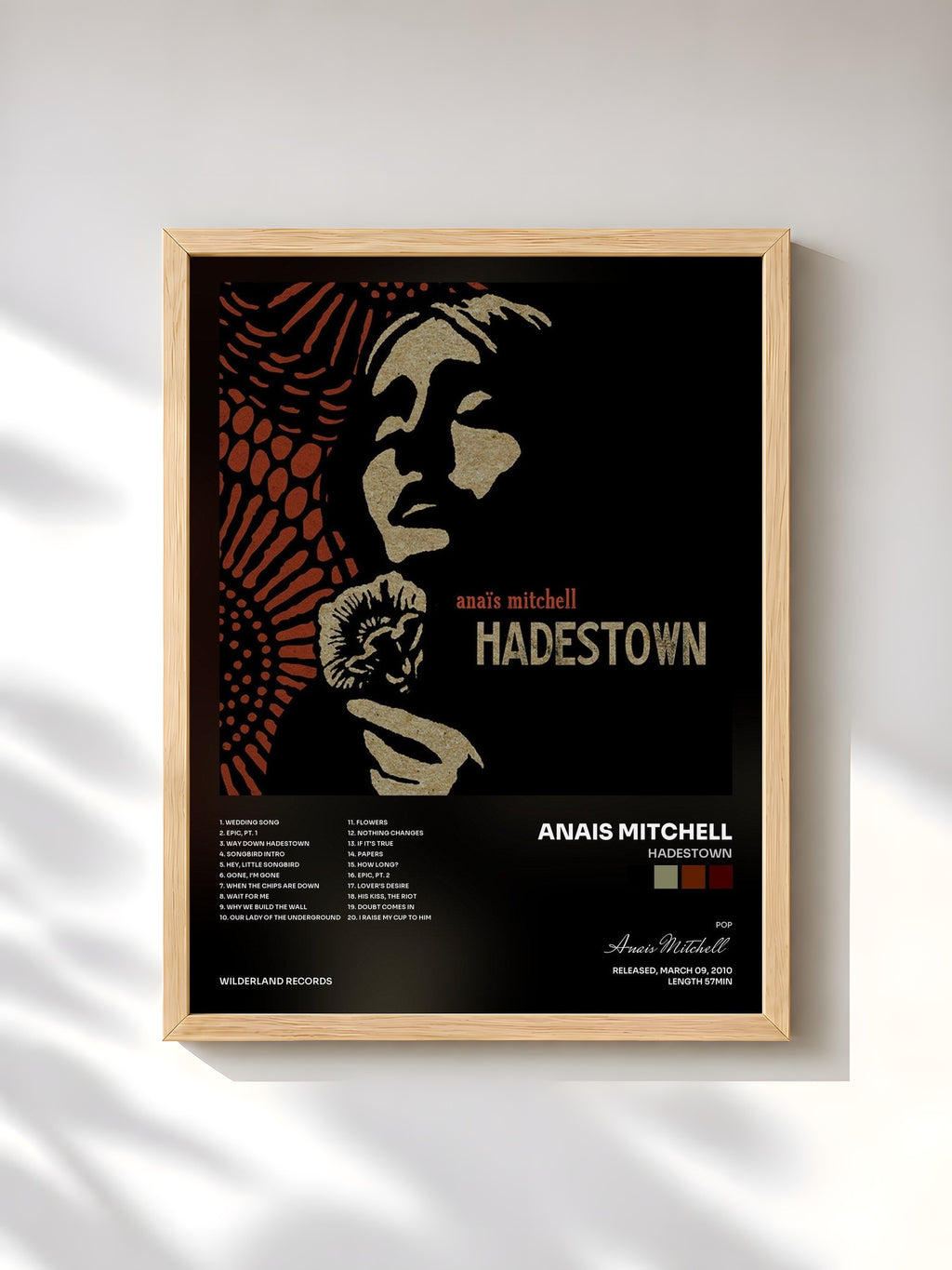 #bois Tableau de l'album Hadestown de Anais Mitchell, cadre en bois brut, imprimé et encadré en France