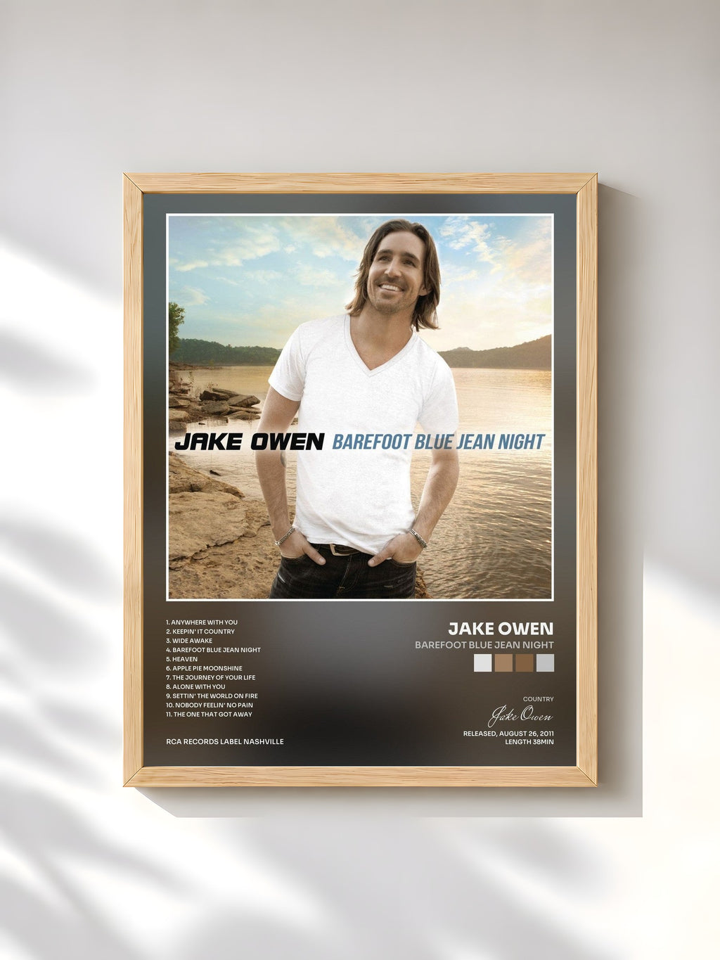 #bois Tableau de l'album Barefoot Blue Jean Night de Jake Owen, cadre en bois brut, imprimé et encadré en France