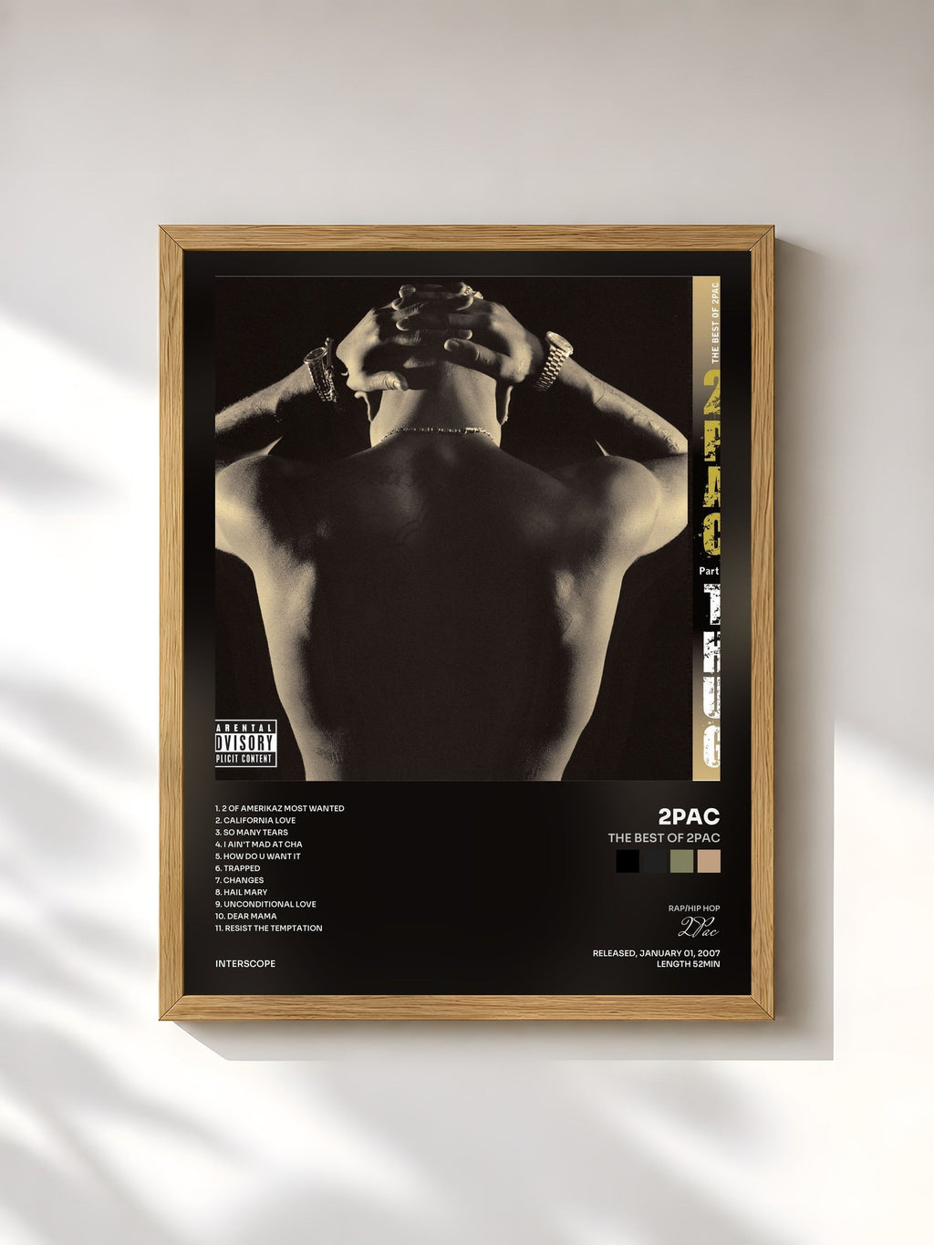 #bois Tableau de l'album The Best of 2Pac de 2Pac, cadre en bois brut, imprimé et encadré en France