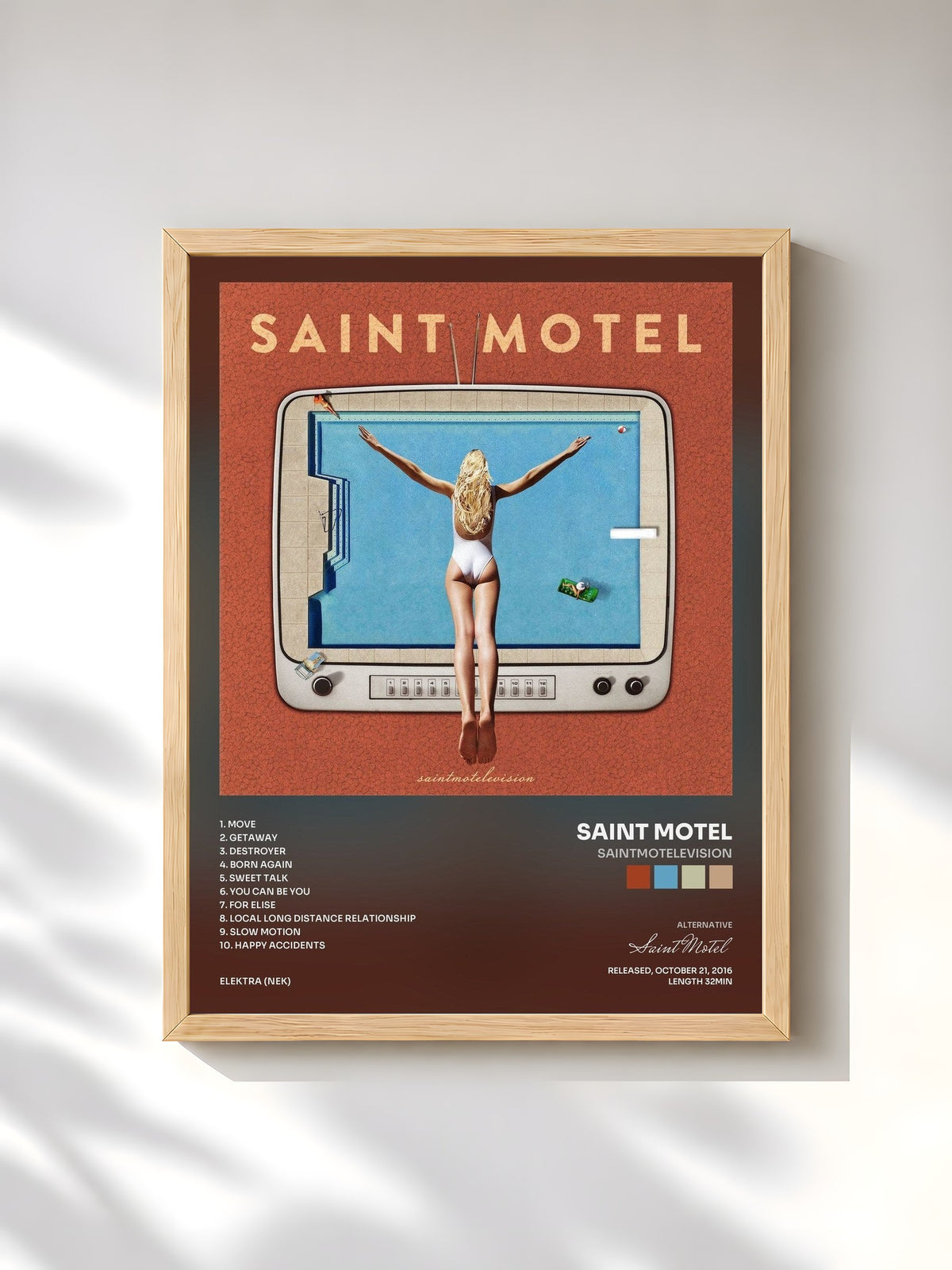 #bois Tableau de l'album saintmotelevision de Saint Motel, cadre en bois brut, imprimé et encadré en France