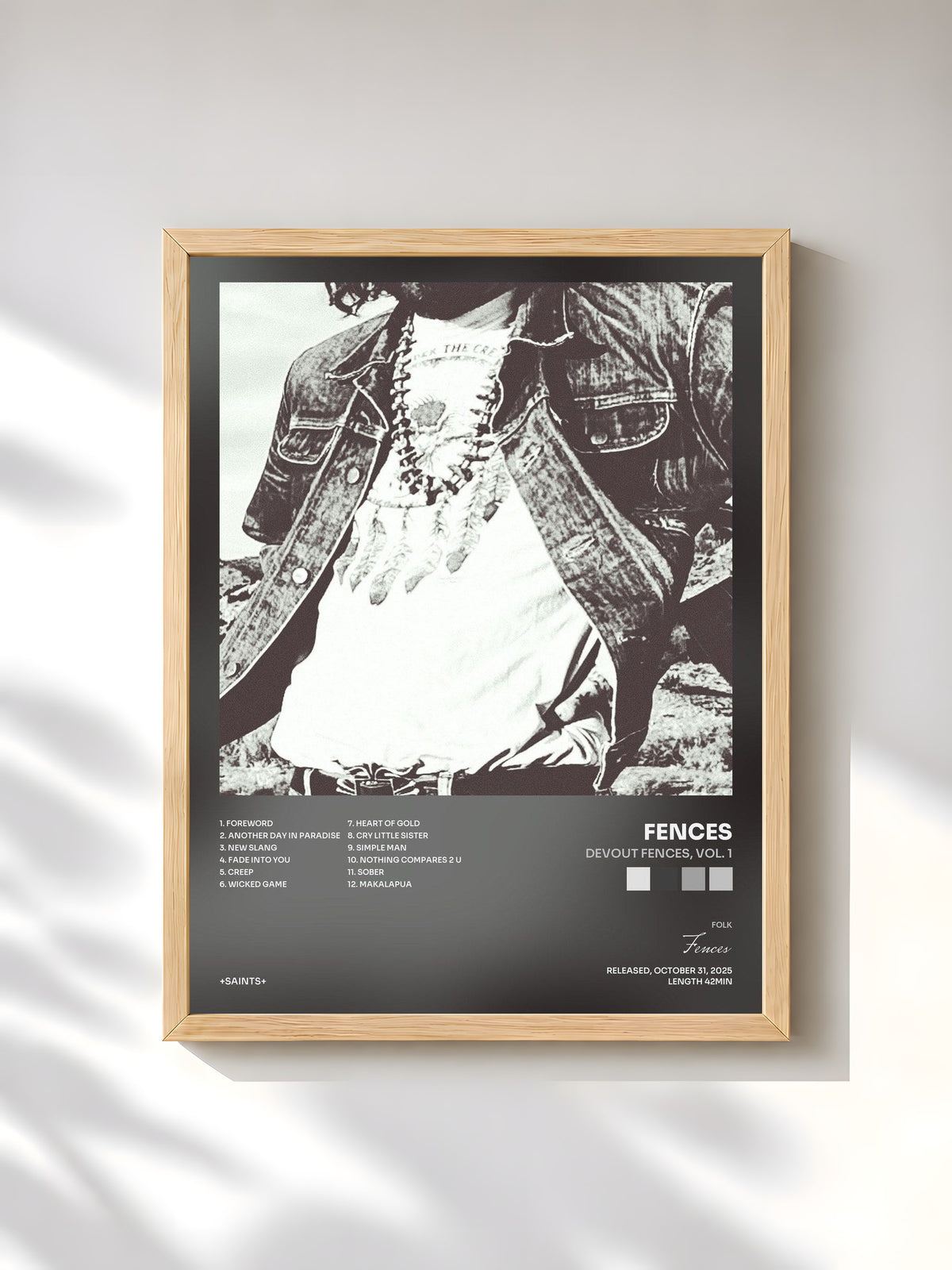 #bois Tableau de l'album Devout Fences, Vol. 1 de Fences, cadre en bois brut, imprimé et encadré en France