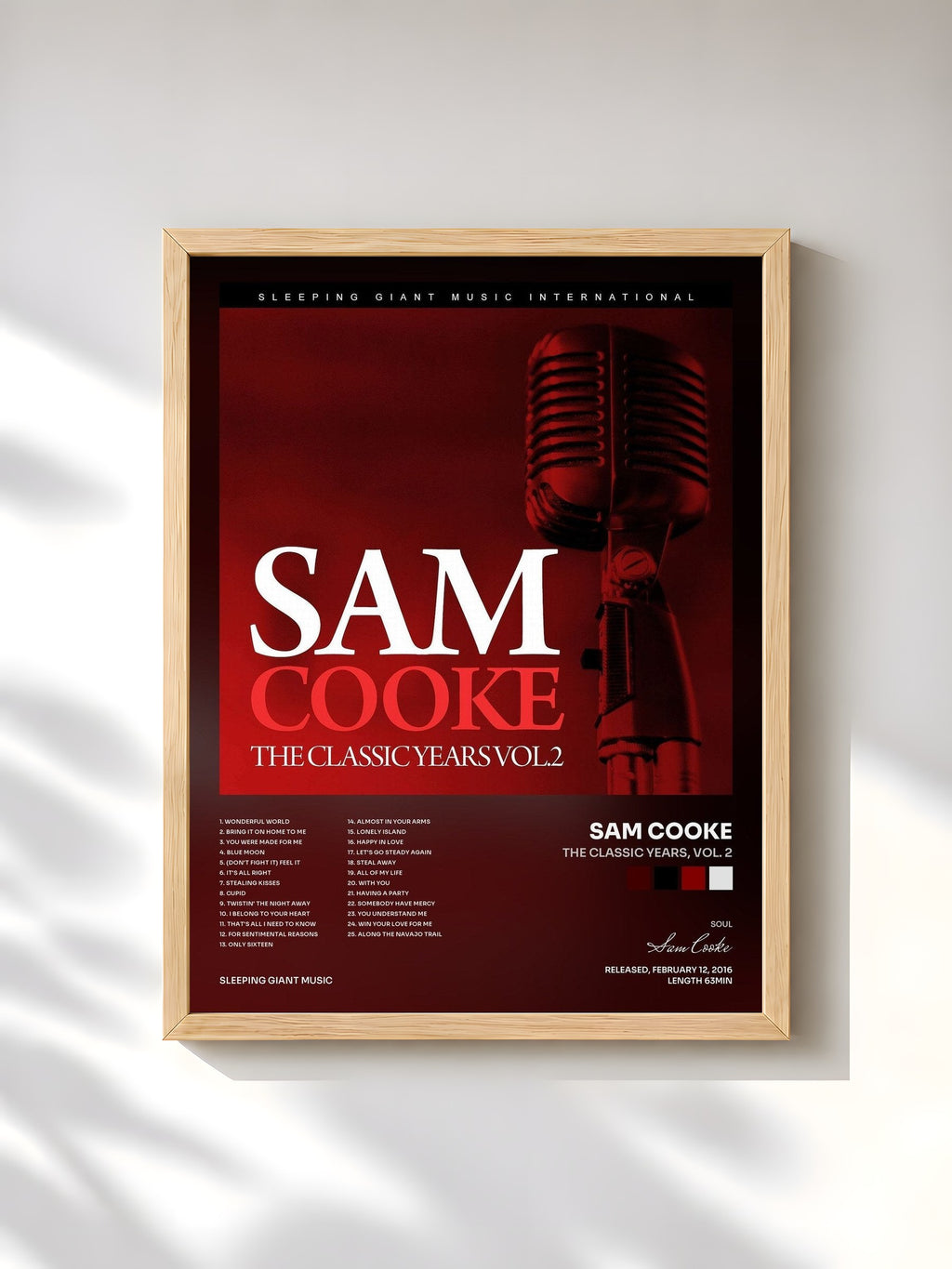 #bois Tableau de l'album The Classic Years, Vol. 2 de Sam Cooke, cadre en bois brut, imprimé et encadré en France