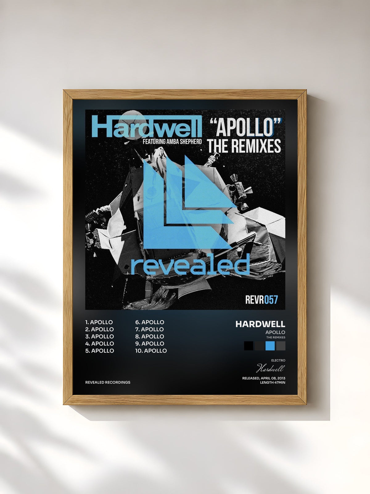 #bois Tableau de l'album Apollo (The Remixes) de Hardwell, cadre en bois brut, imprimé et encadré en France
