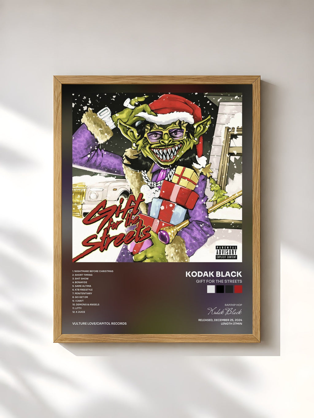 #bois Tableau de l'album Gift For The Streets de Kodak Black, cadre en bois brut, imprimé et encadré en France