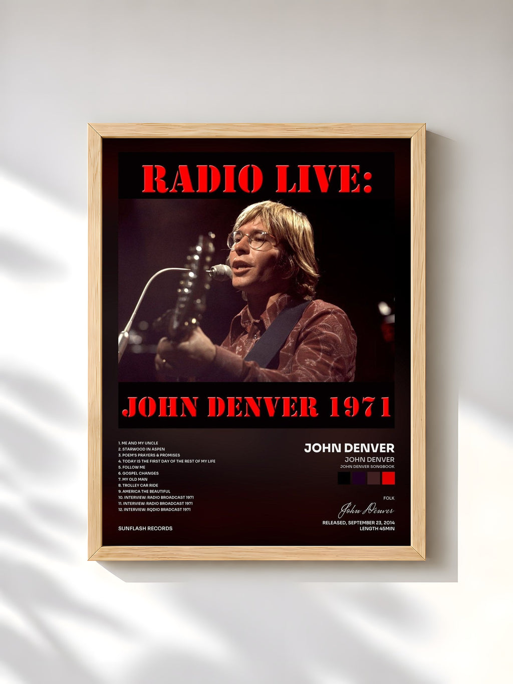#bois Tableau de l'album John Denver (John Denver Songbook) de John Denver, cadre en bois brut, imprimé et encadré en France