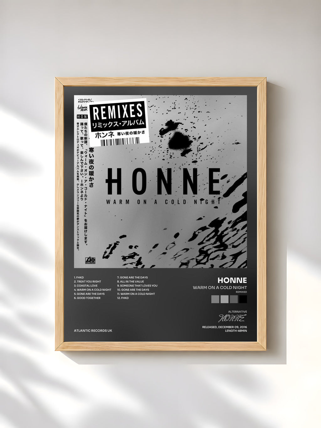 #bois Tableau de l'album Warm on a Cold Night (Remixed) de HONNE, cadre en bois brut, imprimé et encadré en France