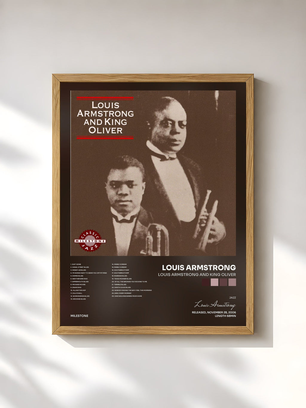#bois Tableau de l'album Louis Armstrong And King Oliver de Louis Armstrong, cadre en bois brut, imprimé et encadré en France