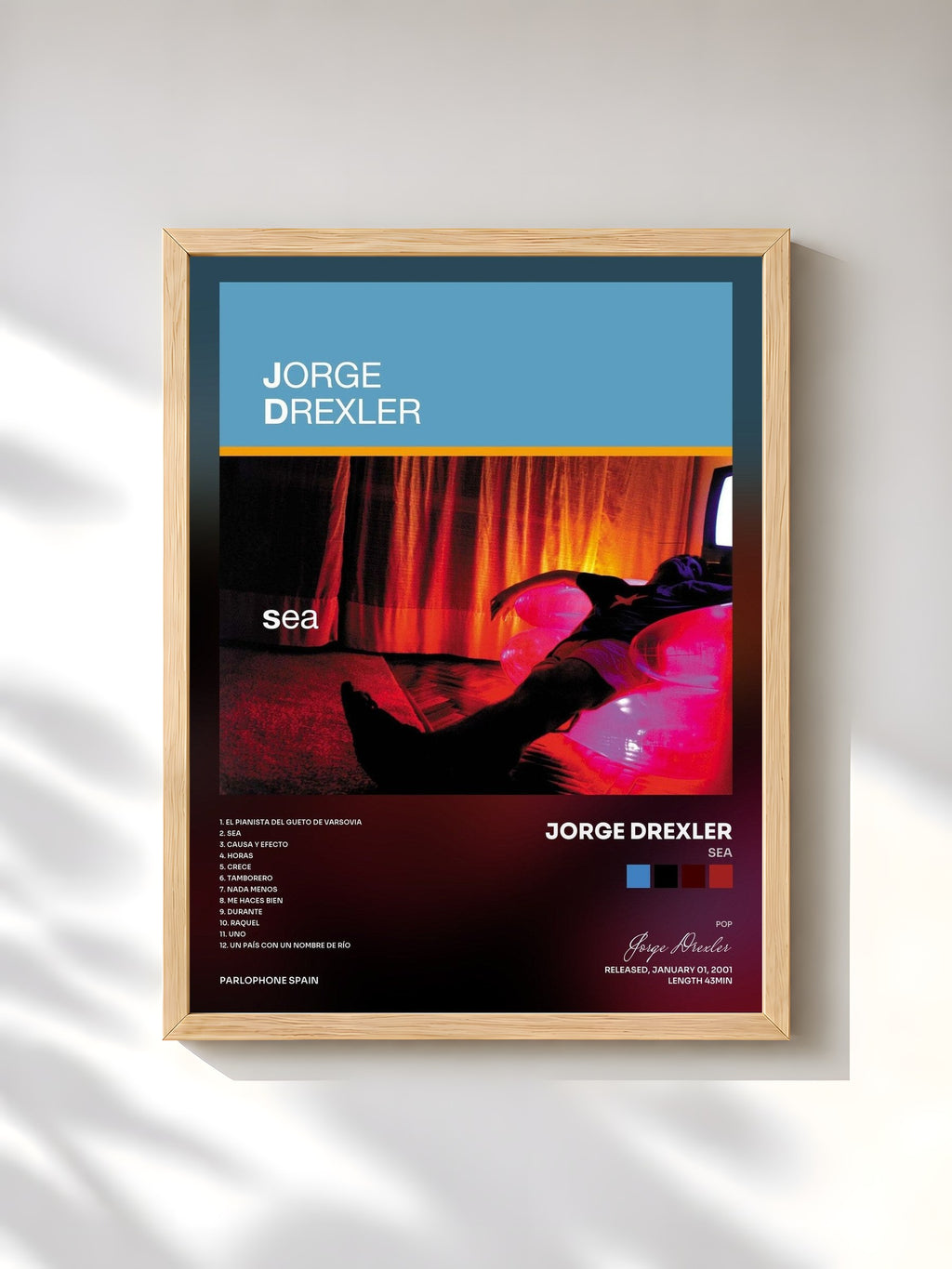 #bois Tableau de l'album Sea de Jorge Drexler, cadre en bois brut, imprimé et encadré en France