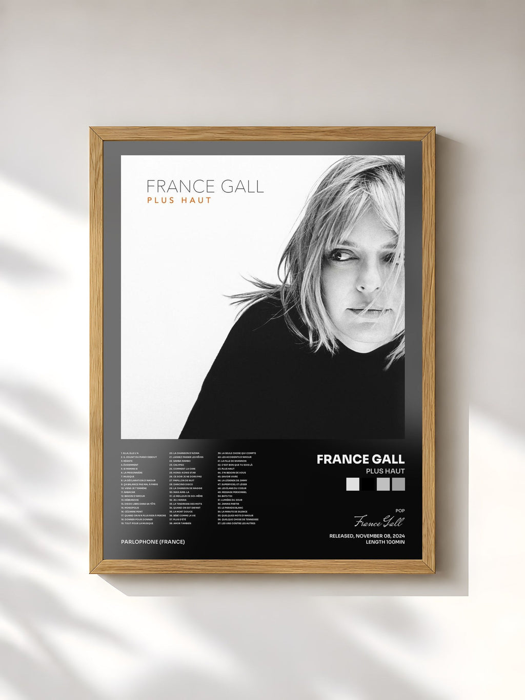 #bois Tableau de l'album Plus haut de France Gall, cadre en bois brut, imprimé et encadré en France