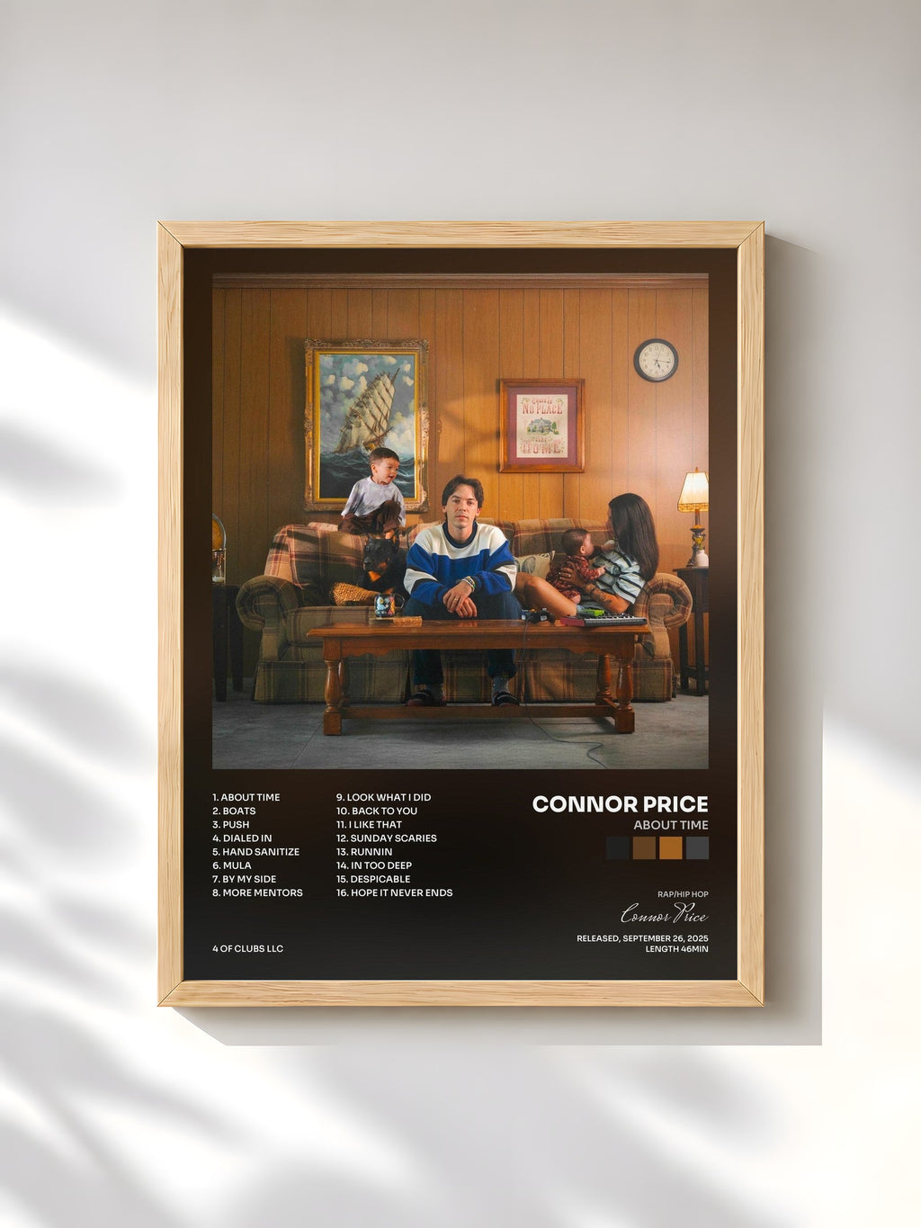 #bois Tableau de l'album About Time de Connor Price, cadre en bois brut, imprimé et encadré en France
