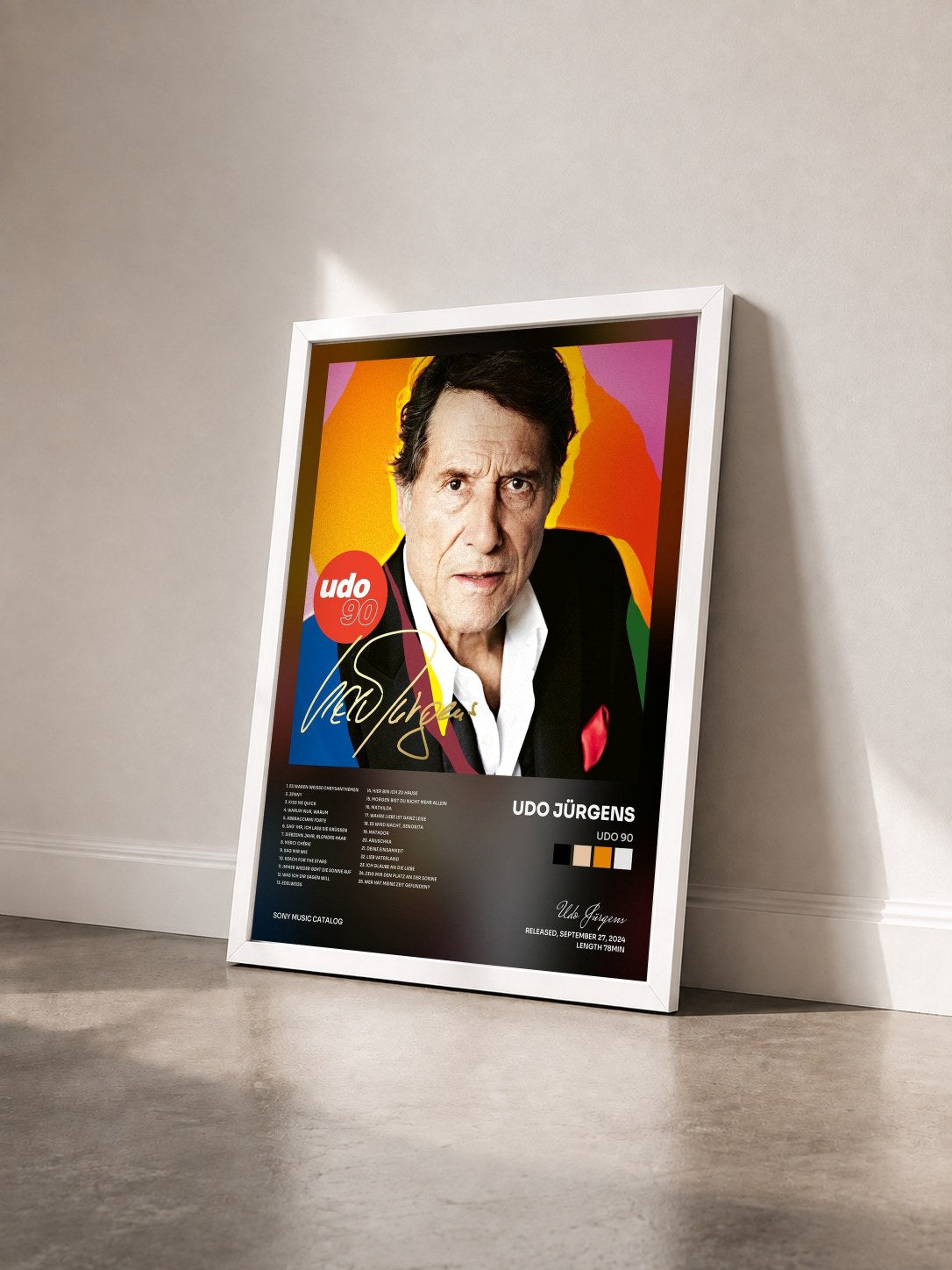 #blanc Tableau de l'album udo 90 de Udo Jürgens vu de trois quarts, cadre blanc