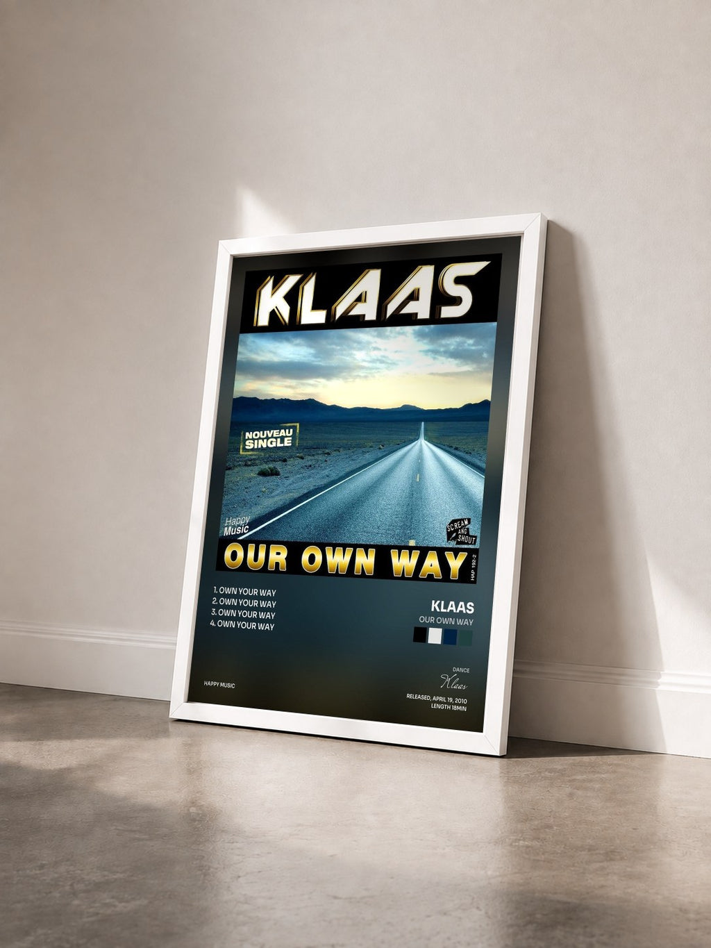 #blanc Tableau de l'album Our Own Way de Klaas vu de trois quarts, cadre blanc