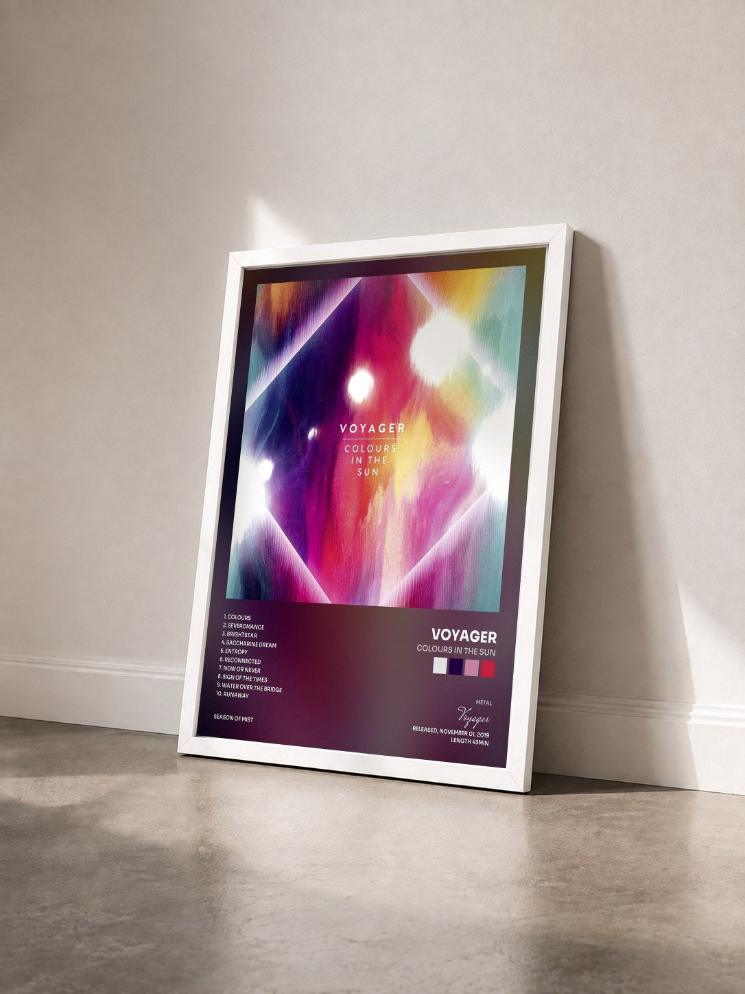 #blanc Tableau de l'album Colours in the Sun de Voyager vu de trois quarts, cadre blanc