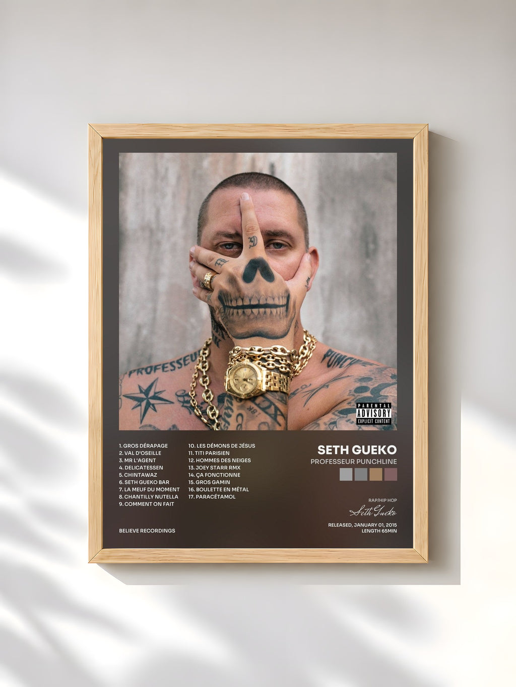 #bois Tableau de l'album Professeur Punchline de Seth Gueko, cadre en bois brut, imprimé et encadré en France