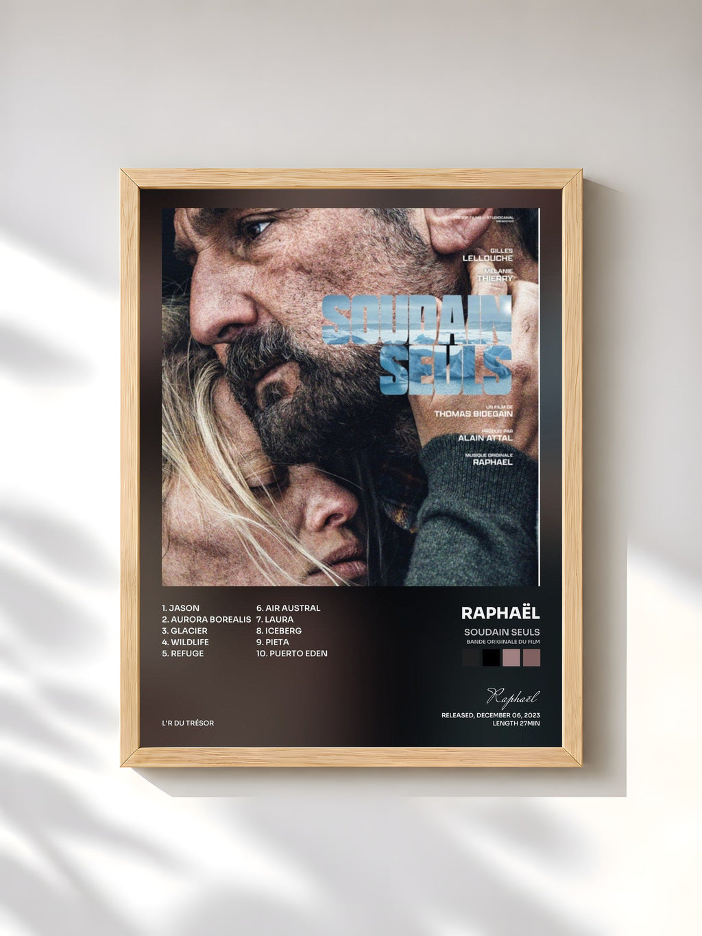 #bois Tableau de l'album Soudain seuls (Bande originale du film) de Raphaël, cadre en bois brut, imprimé et encadré en France