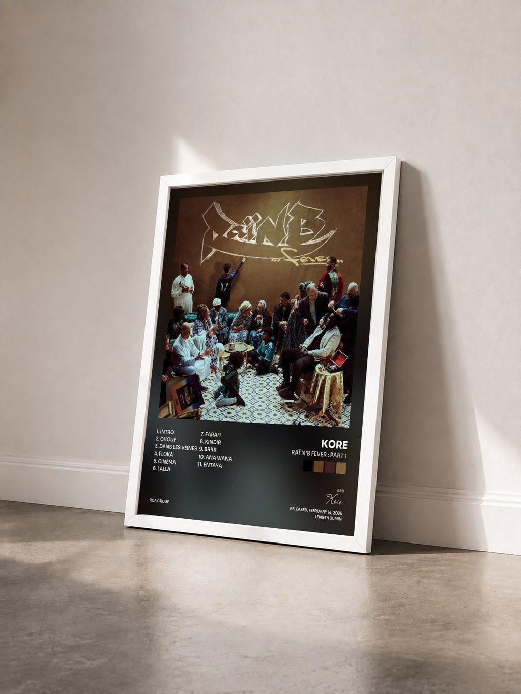#blanc Tableau de l'album Raï'n'B Fever : Part 1 de Kore vu de trois quarts, cadre blanc