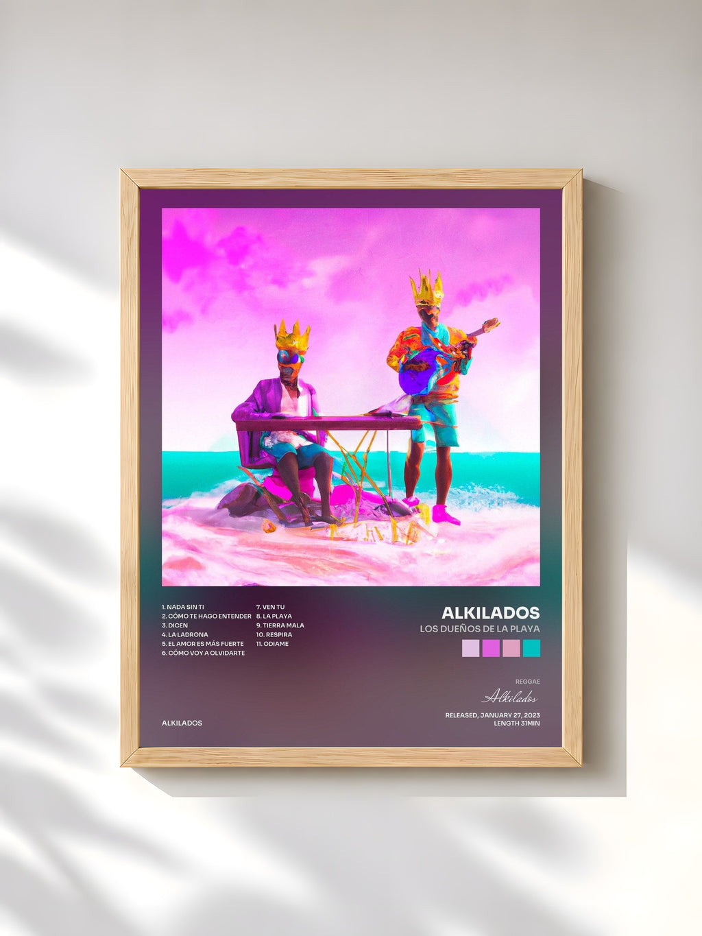 #bois Tableau de l'album Los Dueños De La Playa de Alkilados, cadre en bois brut, imprimé et encadré en France