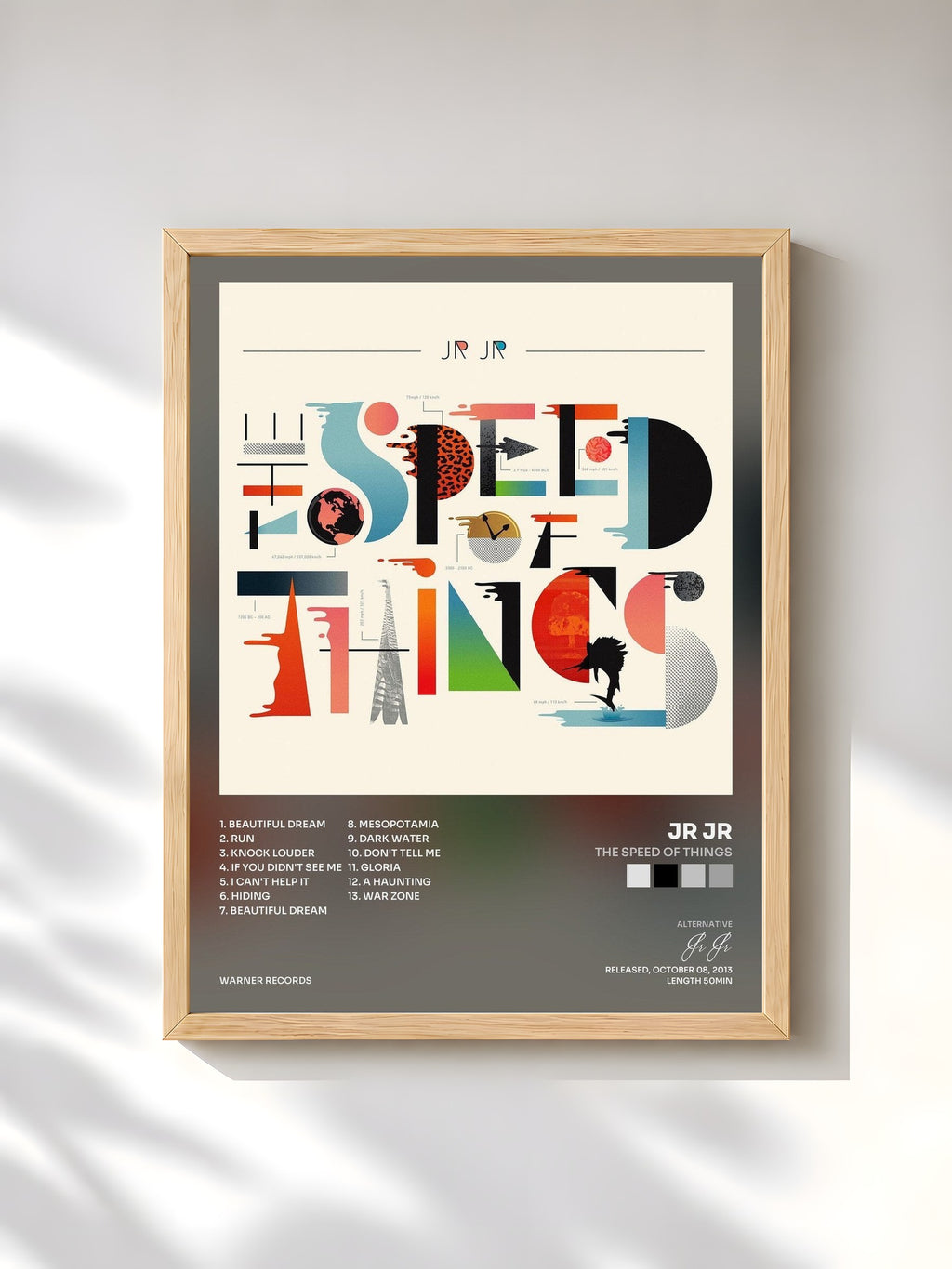 #bois Tableau de l'album The Speed of Things de Jr Jr, cadre en bois brut, imprimé et encadré en France