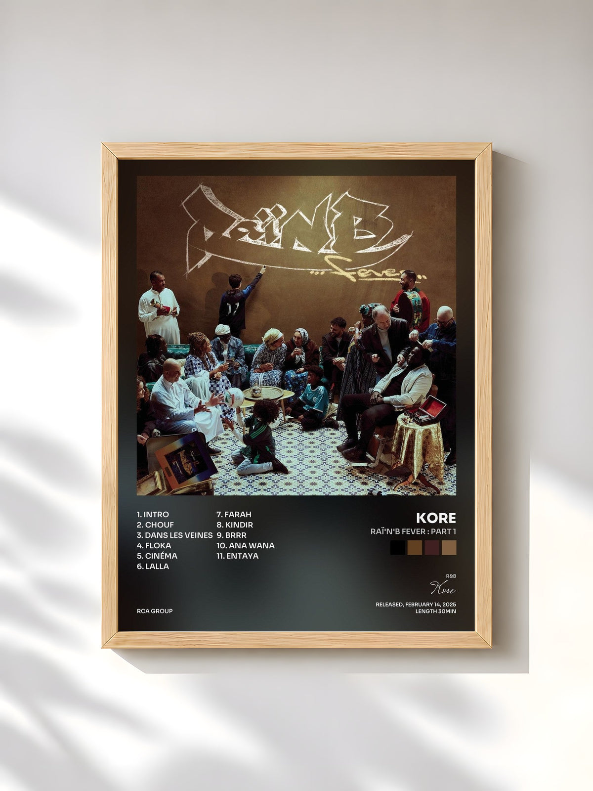 #bois Tableau de l'album Raï'n'B Fever : Part 1 de Kore, cadre en bois brut, imprimé et encadré en France